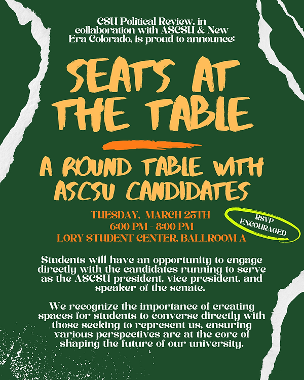 CSU Political Review event poster, Spring 2025