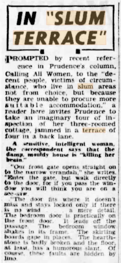 In Slum Terrace, The Sun News-Pictorial, 30 November 1946