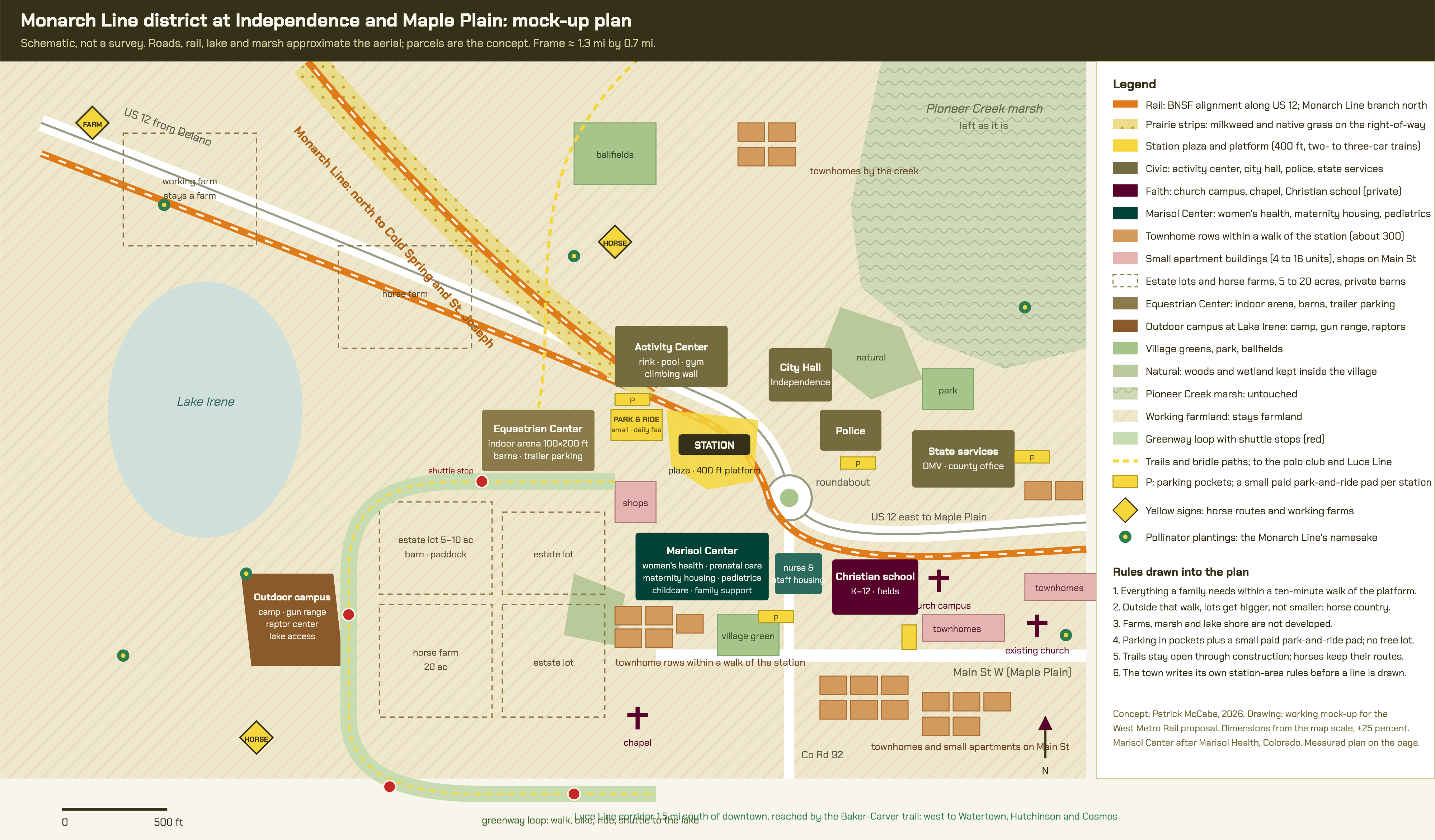 Mock-up plan of the Monarch Line district at Independence and Maple Plain